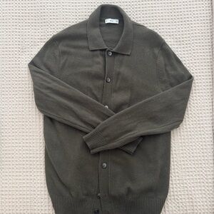Mango Men's Olive Green Button-Front Cardigan